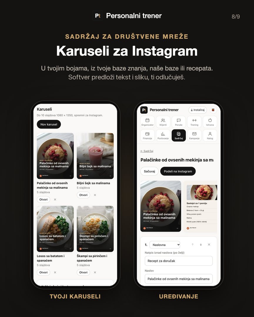 Karuseli za Instagram u aplikaciji Personalni trener