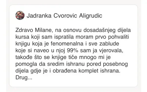 Utisak polaznice Jadranka Cvorovic Aligrudic
